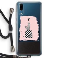 CaseCompany Zwart-wit cactus: Huawei P20 Transparant Hoesje met koord