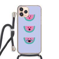 CaseCompany Smiley watermeloen: iPhone 11 Pro Transparant Hoesje met koord