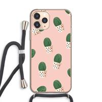 CaseCompany Cactusprint roze: iPhone 11 Pro Transparant Hoesje met koord