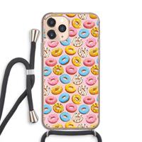 CaseCompany Pink donuts: iPhone 11 Pro Transparant Hoesje met koord