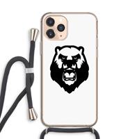 CaseCompany Angry Bear (white): iPhone 11 Pro Transparant Hoesje met koord