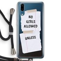 CaseCompany No Girls Allowed Unless: Huawei P20 Transparant Hoesje met koord