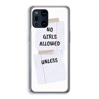 CaseCompany No Girls Allowed Unless: Oppo Find X3 Pro Transparant Hoesje