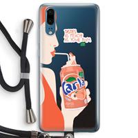 CaseCompany Peach please!: Huawei P20 Transparant Hoesje met koord