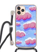 CaseCompany Roze wolken met vogels: iPhone 11 Pro Transparant Hoesje met koord