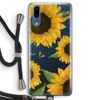 CaseCompany Sunflower and bees: Huawei P20 Transparant Hoesje met koord