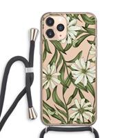 CaseCompany Wit bloemenpatroon: iPhone 11 Pro Transparant Hoesje met koord