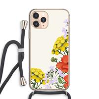 CaseCompany Wilde bloemen: iPhone 11 Pro Transparant Hoesje met koord