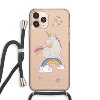 CaseCompany Regenboog eenhoorn: iPhone 11 Pro Transparant Hoesje met koord