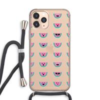 CaseCompany Smiley watermeloenprint: iPhone 11 Pro Transparant Hoesje met koord