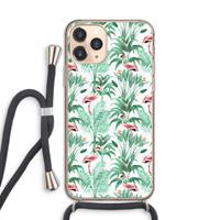 CaseCompany Flamingo bladeren: iPhone 11 Pro Transparant Hoesje met koord