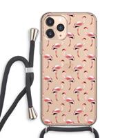 CaseCompany Flamingoprint groen: iPhone 11 Pro Transparant Hoesje met koord