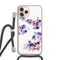 CaseCompany Waterverf bloemen: iPhone 11 Pro Transparant Hoesje met koord