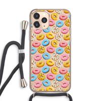 CaseCompany Pink donuts: iPhone 11 Pro Transparant Hoesje met koord