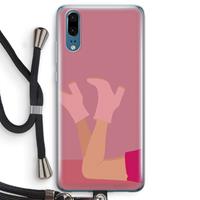 CaseCompany Pink boots: Huawei P20 Transparant Hoesje met koord