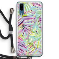 CaseCompany Tropical Palms Blue: Huawei P20 Transparant Hoesje met koord