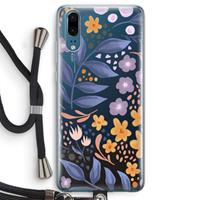 CaseCompany Flowers with blue leaves: Huawei P20 Transparant Hoesje met koord