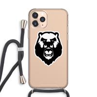 CaseCompany Angry Bear (white): iPhone 11 Pro Transparant Hoesje met koord