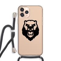 CaseCompany Angry Bear (black): iPhone 11 Pro Transparant Hoesje met koord