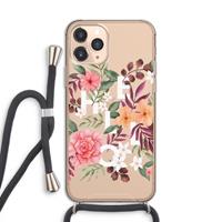 CaseCompany Hello in flowers: iPhone 11 Pro Transparant Hoesje met koord