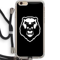 CaseCompany Angry Bear (black): iPhone 6 PLUS / 6S PLUS Transparant Hoesje met koord