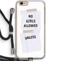 CaseCompany No Girls Allowed Unless: iPhone 6 PLUS / 6S PLUS Transparant Hoesje met koord