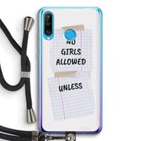 CaseCompany No Girls Allowed Unless: Huawei P30 Lite Transparant Hoesje met koord
