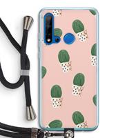 CaseCompany Cactusprint roze: Huawei P20 Lite (2019) Transparant Hoesje met koord