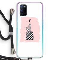 CaseCompany Zwart-wit cactus: Oppo A92 Transparant Hoesje met koord