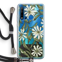 CaseCompany Wit bloemenpatroon: Huawei P20 Lite (2019) Transparant Hoesje met koord