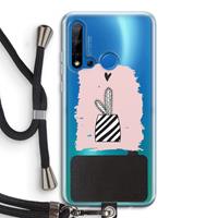 CaseCompany Zwart-wit cactus: Huawei P20 Lite (2019) Transparant Hoesje met koord