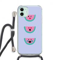 CaseCompany Smiley watermeloen: iPhone 11 Transparant Hoesje met koord