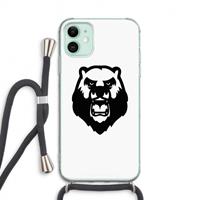 CaseCompany Angry Bear (white): iPhone 11 Transparant Hoesje met koord