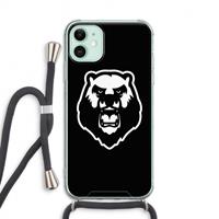 CaseCompany Angry Bear (black): iPhone 11 Transparant Hoesje met koord