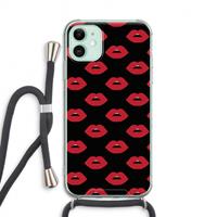 CaseCompany Lips: iPhone 11 Transparant Hoesje met koord