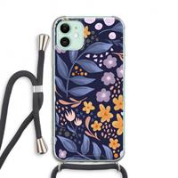 CaseCompany Flowers with blue leaves: iPhone 11 Transparant Hoesje met koord