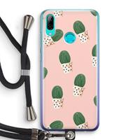 CaseCompany Cactusprint roze: Huawei P Smart (2019) Transparant Hoesje met koord