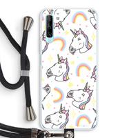 CaseCompany Rainbow Unicorn: Huawei P Smart Pro Transparant Hoesje met koord