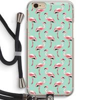 CaseCompany Flamingoprint groen: iPhone 6 / 6S Transparant Hoesje met koord