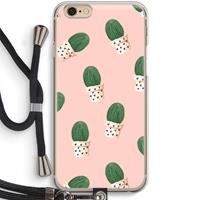 CaseCompany Cactusprint roze: iPhone 6 / 6S Transparant Hoesje met koord