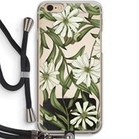 CaseCompany Wit bloemenpatroon: iPhone 6 / 6S Transparant Hoesje met koord