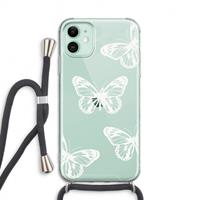 CaseCompany White butterfly: iPhone 11 Transparant Hoesje met koord