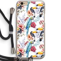 CaseCompany Bloemen tukan: iPhone 6 / 6S Transparant Hoesje met koord