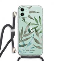 CaseCompany Tropical watercolor leaves: iPhone 11 Transparant Hoesje met koord