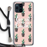 CaseCompany Cactus quote: Oppo Find X3 Transparant Hoesje met koord