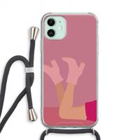 CaseCompany Pink boots: iPhone 11 Transparant Hoesje met koord