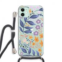 CaseCompany Flowers with blue leaves: iPhone 11 Transparant Hoesje met koord