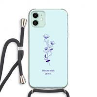 CaseCompany Bloom with grace: iPhone 11 Transparant Hoesje met koord