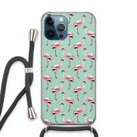 CaseCompany Flamingoprint groen: iPhone 13 Pro Max Transparant Hoesje met koord