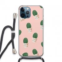 CaseCompany Cactusprint roze: iPhone 13 Pro Max Transparant Hoesje met koord